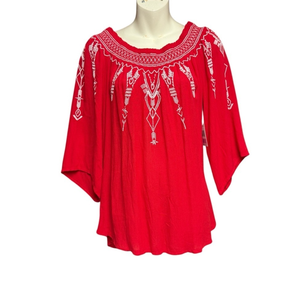 Terre Bleue size small NWT red  Embellished Blouse with 3/4 Length sleeve